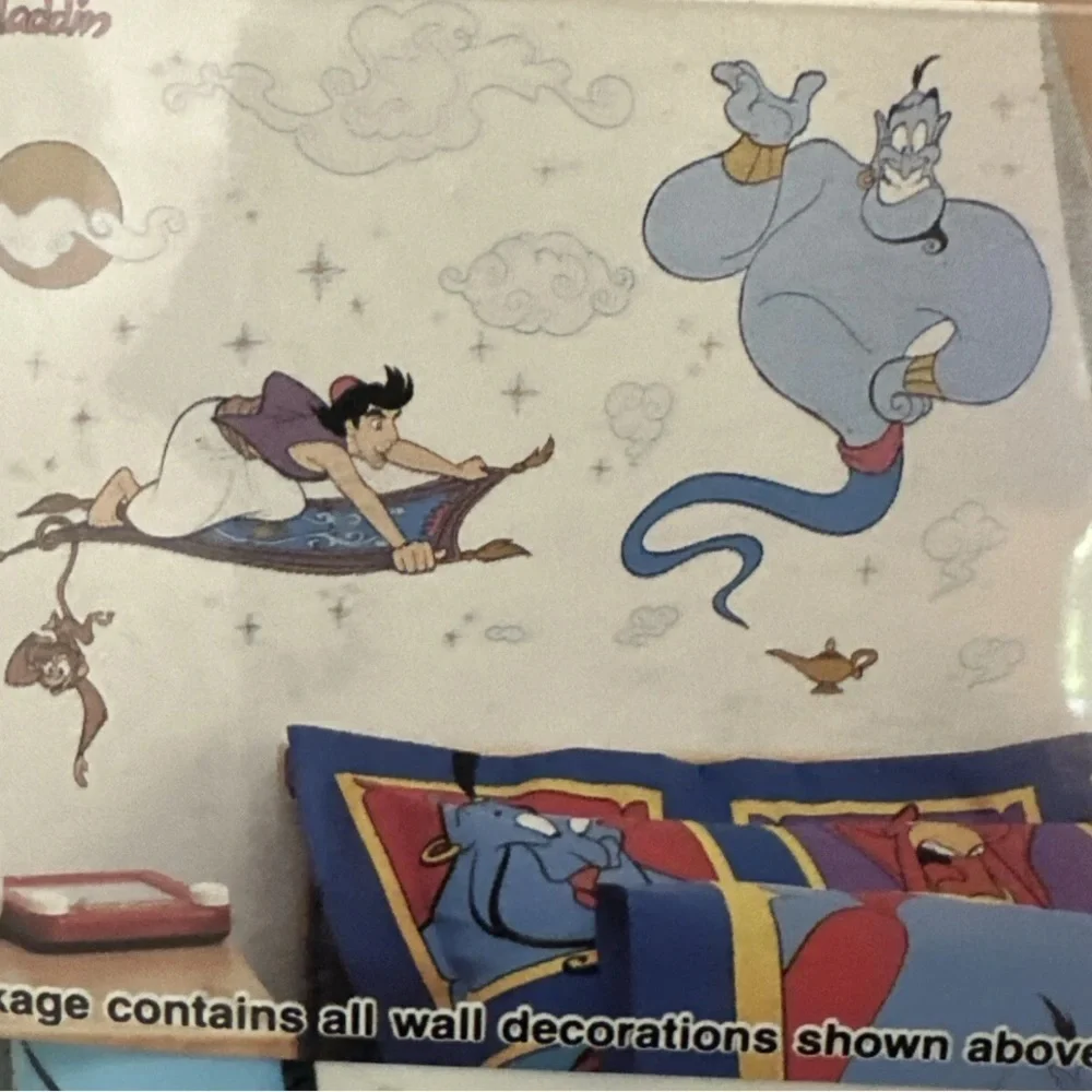 Large Vintage Disney 1992 Aladdin Movie Genie Wall Decals Stickers Flying